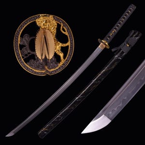 Handmade Tiger Katana - Hand Forged Full Tang 1095 High Carbon Steel Clay Tempering Japanese Samurai Katana Wakizashi Sword Real Daishou