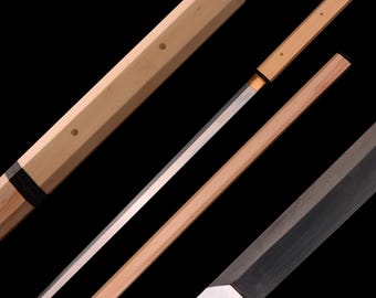 Handgemaakte shirasaya rechte katana echt - handgesmeed volledige tang 1095 koolstofstaal Japanse samurai katana-stokzwaard - acht hoeken