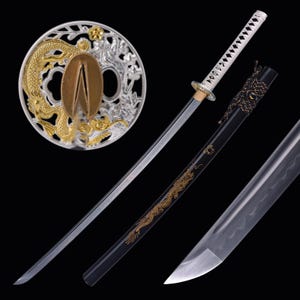 Spada Katana del Drago fatta a mano - Spada Katana da Samurai giapponese autentica, forgiata a mano, in acciaio temprato ad alto tenore di carbonio 1095, con codolo intero, regalo per lui.