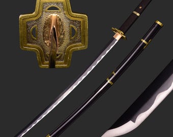 Spada fatta a mano in stile anime One Piece, autentica, forgiata a mano, in acciaio ad alto tenore di carbonio 1060, con codolo intero, da samurai giapponese, katana, regalo per lui.