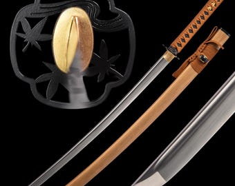 Spada da samurai Katana fatta a mano - Spada giapponese forgiata a mano in acciaio al carbonio 1060 a codolo intero, autentica, accessorio per cosplay, armi ninja, regalo per lui
