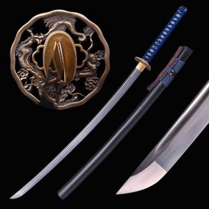 Handmade Samurai Katana Sword Real - Hand Forged Full Tang 1095 High Carbon Steel Japanese Wakizashi Daishou Dragon Swords - Gift For Him