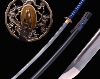 Handmade Samurai Katana Sword Real - Hand Forged Full Tang 1095 High Carbon Steel Japanese Wakizashi Daishou Dragon Swords - Gift For Him