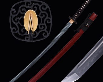 Handgemaakt samurai-katanazwaard echt - handgesmeed volledige tang 1095 koolstofstaal Clay Tempereer Japans wakizashi-zwaard - cadeau voor hem