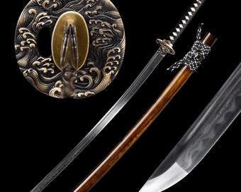 Hand Forged Damascus Steel Katana: Clay Tempered Handmade Full Tang Japanese Samurai Sword