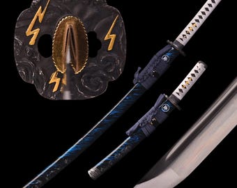 Handmade Ghost of Tsushima Sword Real - Hand Forged Full Tang 1095 High Carbon Steel Japanese Samurai Katana Tanto Sword Cosplay Anime Sword
