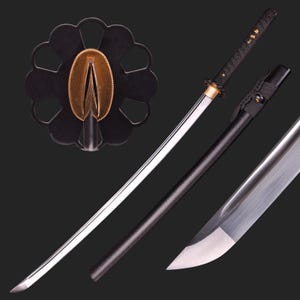Handmade Black Katana Real - Hand Forged Full Tang 65 High Manganese Steel Performance Japanese Samurai Wakizashi Katana Sword, Gift For Him