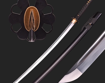 Handmade Black Katana Real - Hand Forged Full Tang 65 High Manganese Steel Performance Japanese Samurai Wakizashi Katana Sword, Gift For Him