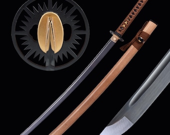 Katana fatta a mano autentica - Spada da samurai giapponese forgiata a mano in acciaio ad alto tenore di carbonio 1095 a codolo intero, regalo per il marito, pezzo da collezione unico da esporre