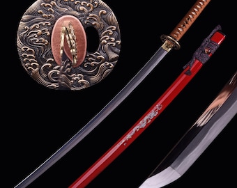 Ręcznie wykonany, arcydzieło miecza samurajskiego – ręcznie kuty, pełnotrzpieniowy, autentyczny japoński miecz katana z damasceńskiej stali Kobuse – idealny do kolekcji i ekspozycji