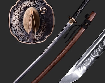 Handmade Japanese Hitatsura Katana - Hand Forged Full Tang T10 Steel Clay Tempering Samurai Katana Sword - Perfect for Collection & Display