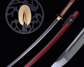 Spada Katana Samurai autentica, realizzata a mano - Forgiata a mano con codolo intero in acciaio 1095 - Perfetta per arti marziali, collezionismo ed esposizione.