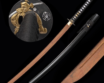Handmade Wooden Training Sword - Hand Forged Full Tang Wooden Blade Japanese Samurai Black Katana Sword - Perfect for Martial Arts, Cospaly