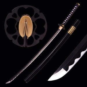 Handmade Yami Sword Real - Hand Forged Full Tang 1095 Steel Japanese Anime Samurai Katana Sword Hand-Crafted Cosplay Sword, Husband Gift