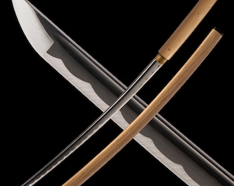 Katana Shirasaya de acero al carbono 1060 hecha a mano - Espada samurái japonesa de espiga completa - Ovalada