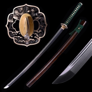 Handmade Japanese Damascus Katana Real - Hand Forged Full Tang Samurai Katana Sword Copper Dragon Tsuba image 1