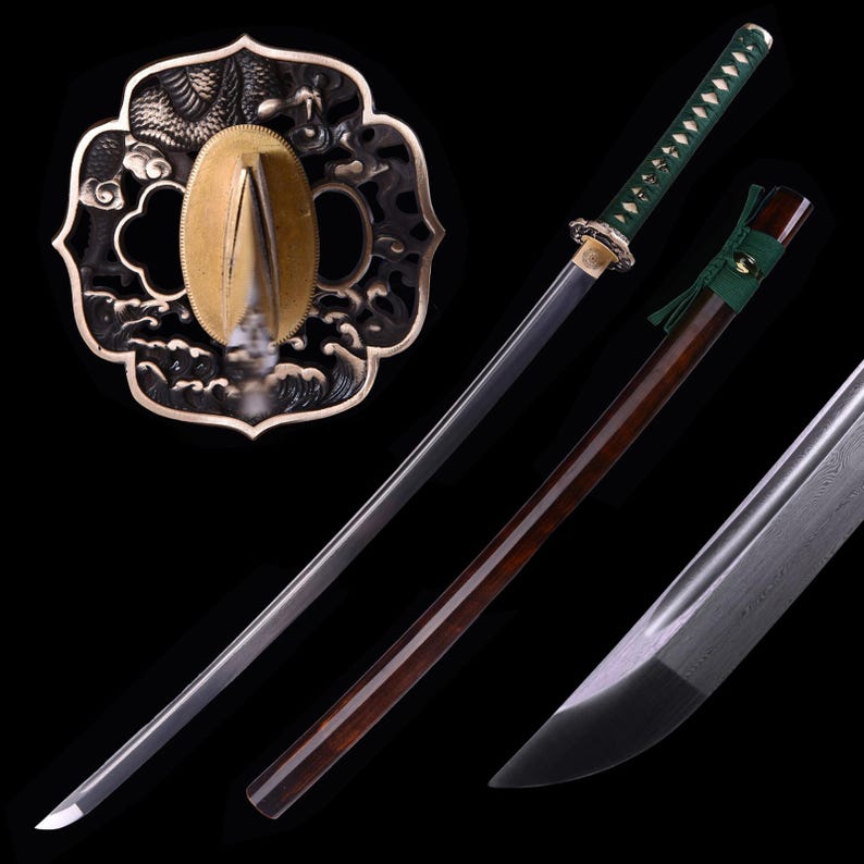 Handmade Japanese Damascus Katana Real - Hand Forged Full Tang Samurai Katana Sword Copper Dragon Tsuba image 1