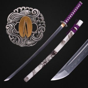 Handmade Japanese Sword Real - Hand Forged Full Tang T10 Clay Tempered Carbon Steel Samurai Katana Wakizashi Sword, Performance Katana Gift