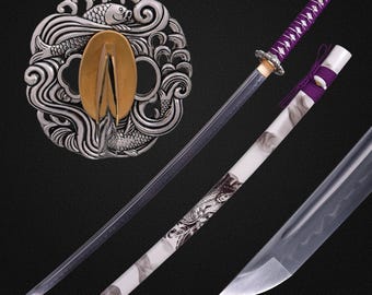 Handmade Japanese Sword Real - Hand Forged Full Tang T10 Clay Tempered Carbon Steel Samurai Katana Wakizashi Sword, Performance Katana Gift