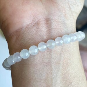 Icy White 6mm Burmese Jadeite Beads Bracelet W/WO Green Jadeite Rabbit Charm Set image 7