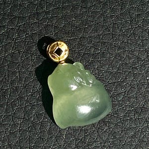 18K Gold Icy Lake Green Burmese Type A Jadeite Running Deer Charm