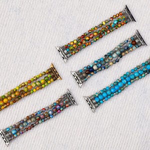 Bohemian Apple Watch Band,Handmade Hippie Stone Beaded Bracelet,Unique Women Strap,For Series 10 9 8 7 6 SE 2 3 4 5,40 41 42 44 45 46 49mm