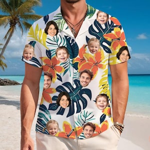 Custom Hawaiian Shirt with Face, Bachelor Party Shirts, Custom Swim Trunks, Hawaii Party Shirt, Couples Hawaiian Shirt, Family Vacation Trip
