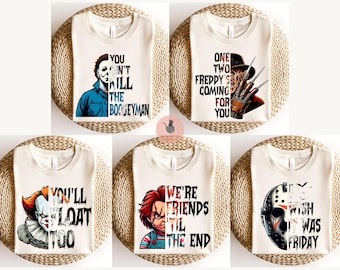 Pack 5 Horror Characters Png Bundle, Horror Friends Png, Halloween Horror Characters, Halloween Movies Png, Halloween Horror Movies Digital