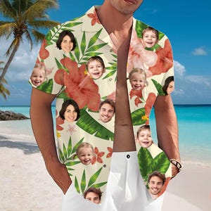 Personalized Hawaiian Shirt with Face/Logo Text, Custom Hawaiian Shirt with Photo,All Over Print Hawaiian Shirt, Summer Bachelor Party Shirt