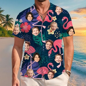Custom Face Hawaiian Shirts, Personalized Family Hawaiian Button Up Shirts, Custom Face Shirts Summer Anniversary/Birthday/Vacation Gifts