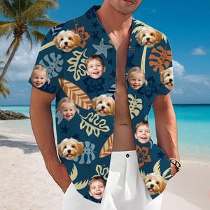 Hawaiian Shirt Custom with Face, Personalized Hawaiian Shirt with Photo, Custom Hawaiian Shirt Logo Text, All Over Print Hawaiian Shirt