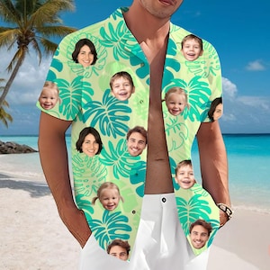 Custom Face Hawaiian Shirts, Personalized Family Hawaiian Button Up Shirts Custom Face Shirt Summer Gifts Anniversary/Birthday/Vacation Gift