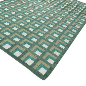 Hand woven Wool Rug Flat Weave Kilim Jute Rug Custom Boho Dhurrie, green Rugs for Living Room, Bedroom, Kitchen, Nursery  5X8 6X9 8X10 9X12