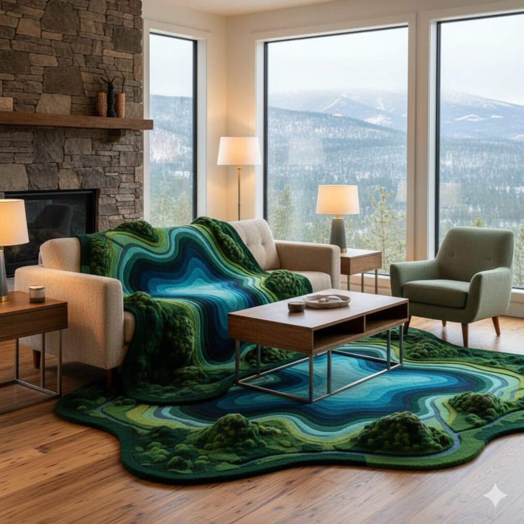 Hand-tufted Wool Lake Terrain Rug | 3D Landscape Carpet - Etsy
