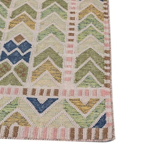 Hand woven Woll Area Rug Handmade Kilim Dhurrie Rug Flatweave Multi colour Rug Eco Friendly Turkish Kilim Rug Minimalistic 5X8 6X9 8X10 9X12