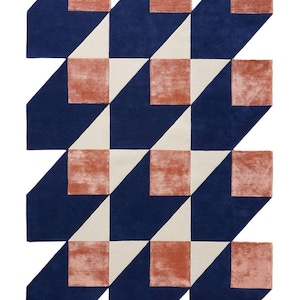Hand-Tufted Wool Area Rug: Modern Rust & Blue Geometric Design