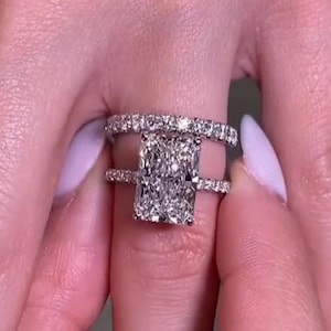 2.75 CT Radiant Cut Moissanite Engagement Ring, Full Eternity Matching Wedding Band, Hidden Halo Bridal Ring Set, Anniversary Gift for Her.