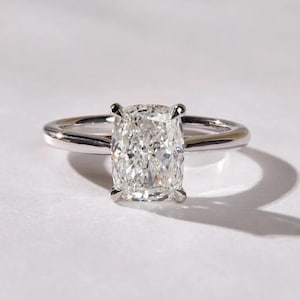 2.70 CT Elongated Cushion Cut Moissanite Engagement Ring: 14K Solid Gold Classic Solitaire Ring