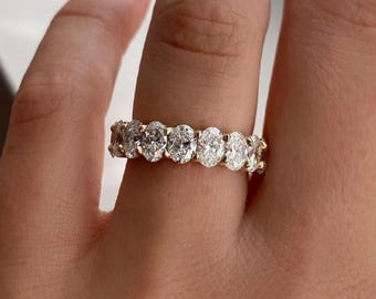 Oval Moissanite Wedding Band: 14K Yellow Gold Half Eternity Ring