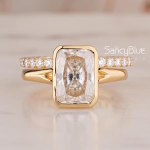 2.80 CT Radiant Cut Moissanite Bridal Ring Set, Moissanite Engagement Ring with Eternity Band, 14K Yellow Gold Ring Set, Wedding Ring Set.