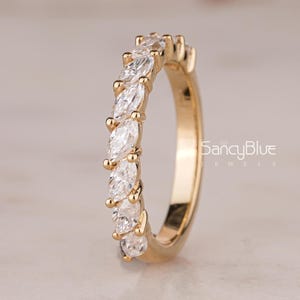 1.0 TCW Marquise Cut vigselring, Half Eternity Matching-ring, Marquise Cut Moissanit-ring, 14K massivt guldring, Stapelbar ring för henne.