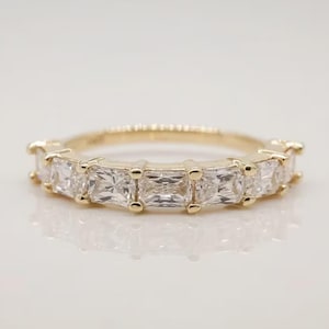 1.0 TCW Radiant Cut Moissanite Wedding Band, 14K Solid Gold Band, Radiant Cut Half Eternity Stacking Band, Matching Band, Gold Wedding Band.