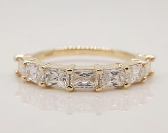 1.0 TCW Radiant Moissanite Half Eternity Wedding Band - 14K Gold