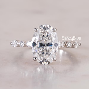 Hidden Halo Ring, 3.50 CT Oval Cut Moissanite Engagement Ring, Pave Set Ring, 14K Solid Gold Ring, Dainty Bridal Ring, Anniversary Gift Ring