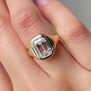 Vintage 3.00 CT Emerald Cut Moissanite Engagement Ring, Bezel Set Solitaire Ring, Solid Gold Ring, Proposal Ring, Anniversary Ring For Women