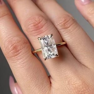 5.00 CT Elongated Radiant Cut Moissanite Solitaire Ring, 14K Gold Proposal Ring