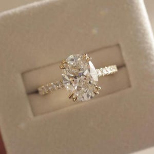 Oval Moissanite Engagement Ring: 14K Yellow Gold Proposal Ring