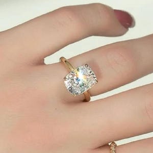 4.0 CT Elongated Cushion Cut Moissanite Engagement Ring: Solid Gold Delicate Solitaire Bridal Ring