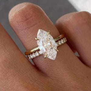 2.50 CT Marquise Moissanite Engagement Ring Set: 14K Yellow Gold Bridal Set