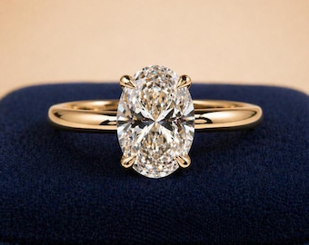 Anillo de compromiso de moissanita ovalada de 2,20 quilates, anillo de boda de oro macizo de 14 quilates, anillo de promesa, anillo solitario, anillo para ella, anillo de regalo de aniversario.